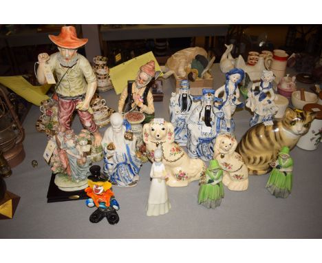 A collection of Capodimonte style and Chinese ceramic ornaments and others, including a glass clown.