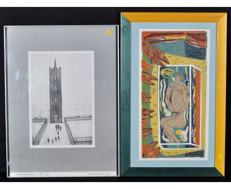 A monochrome poster, after Laurence Stephen Lowry - 'The Tall Tower' from the 1977 L.S. Lowry Mottram Memorial Exhibition, wi