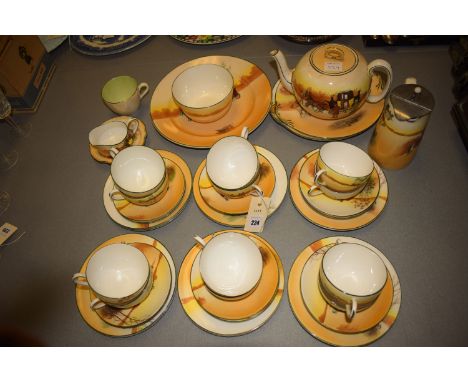 A Royal Doulton part afternoon tea set, decorated coaching scenes, on blush ground, for ten place settings, comprising: teapo