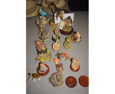 A collection of hand-painted cast resin ornaments of animals and birds, by Border Fine Arts, Country Artists, Cheviot Dale; e