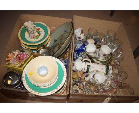 A late 19th Century hand-painted dessert service, decorated with flowers and green borders; a large Highland stoneware painte