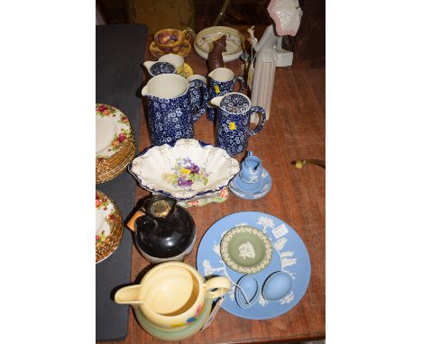 A Newport pottery 'Crocus' pattern Art Deco style milk jug; a quantity of Wedgwood Jasperware; a collection of 'Calico' patte