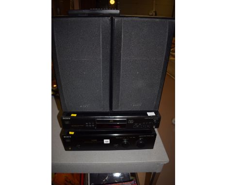A Sony CD player with high density linear converter; together with a Sony stereo amp with Toroidal transformer; and a pair of