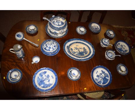 A quantity of Booths 'Real Old Willow' pattern tea and dinner ware, comprising: a very large tureen with cover, ladle and sta