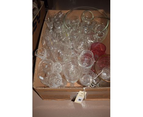 Miscellaneous modern drinking glasses, to include: wine; sherry; port; a punch bowl with cups and ladle; a modern cranberry c