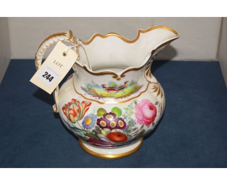 A mid 19th Century white ceramic ware jug, with hand-painted decoration of still-life flowers, commemorating W.M. Smith, 1841