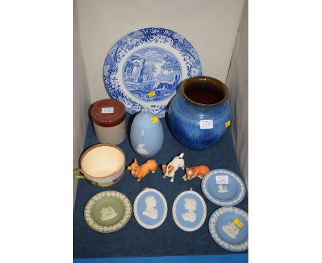 Beswick ceramic figure depicting a Staffordshire terrier; together with a Copeland Spode Italian pattern cake plate; Wedgwood