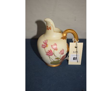 A Royal Worcester flatback jug, with gilt decoration and flowers, factory mark to base no. 1094, RN29115.