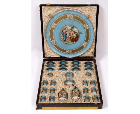 A VIENNA PORCELAIN CABARET COFFEE SERVICE consisting of twelve coffee cans and saucers, coffee pot, milk jug and sugar basin 