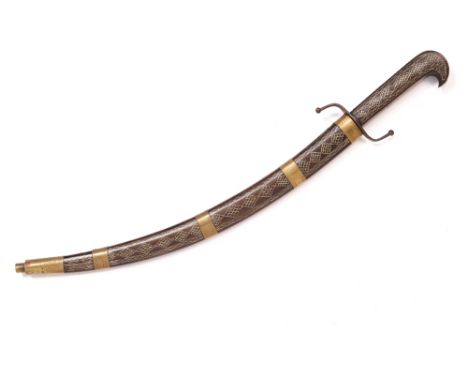 AN EASTERN DRESS SWORD, wooden scabbard and handle with white metal inlay decoration 55cm length  
