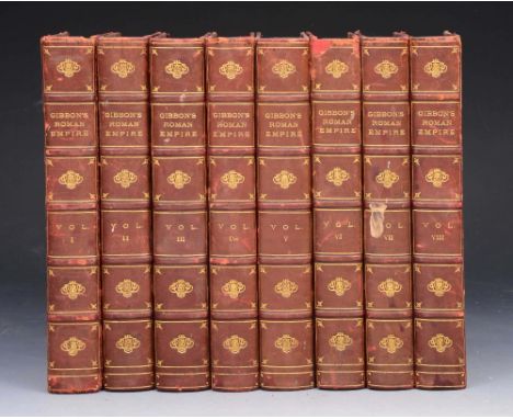 GIBBON, Edward, The History of the Decline and Fall of the Roman Empire. 8 volumes. John Murray 1908. half calf. cloth boards
