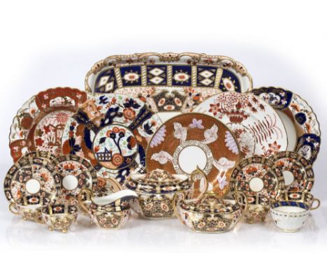 A LATE 19TH CENTURY DAVENPORT TEA SERVICE, decorated in blue, iron red and gilt with an Imari design, comprising teapot and c