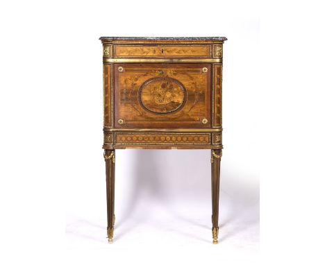 A FRENCH KINGWOOD AND FLORAL MARQUETRY ESCRITOIRE, the interior fitted four drawers and a shelf enclosed by a fall front with