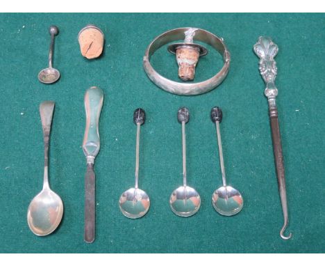 MIXED LOT OF SILVER FLATWARE PLUS SILVER BANGLE, ETC. 