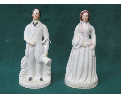 PAIR OF STAFFORDSHIRE 'PRINCE' AND 'PRINCESS' HANDPAINTED CERAMIC FIGURES, APPROXIMATELY 25cm HIGH 
