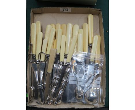 FOUR PIECES OF SILVER FLATWARE PLUS QUANTITY OF FLATWARE, ETC. 