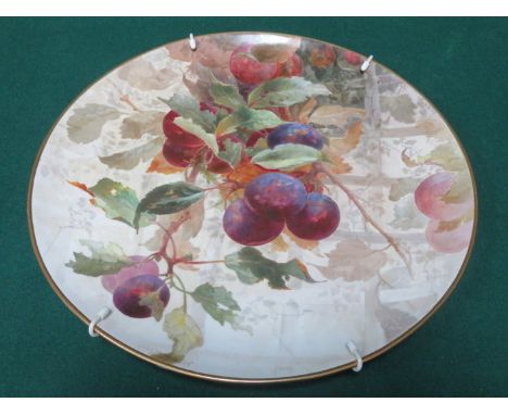 HANDPAINTED VICTORIAN CIRCULAR CERAMIC CHARGER, SIGNED D DEWSBERRY 