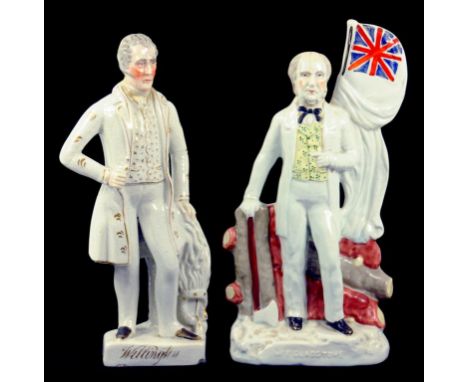 TWO STAFFORDSHIRE EARTHENWARE FLAT BACK PORTRAIT FIGURES OF W.E. GLADSTONE AND THE DUKE OF WELLINGTON, 19TH CENTURY