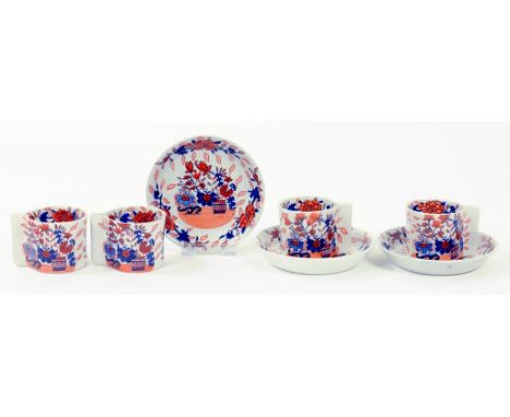 A SET OF FOUR G.L. ASHWORTH & BROS LATE MASON'S IRONSTONE JAPAN PATTERN COFFEE CANS AND THREE SAUCERS, LATE 19TH CENTURY