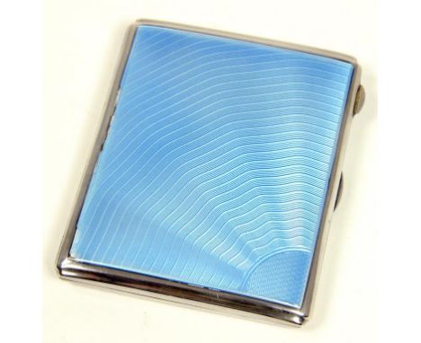 AN EDWARD VIII SILVER AND BLUE GUILLOCHE ENAMEL CIGARETTE CASE, 8.5CM W, BIRMINGHAM 1936, 3OZS