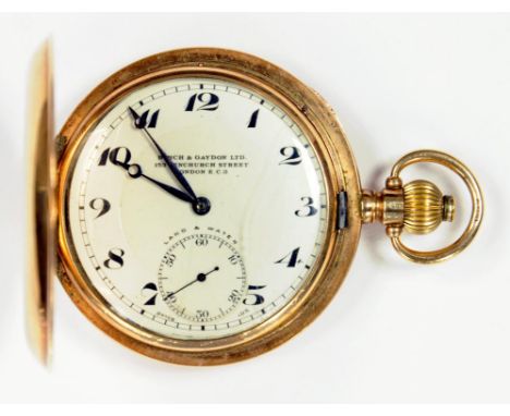 A 9CT GOLD KEYLESS LEVER HUNTING CASED WATCH, IMPORT MARKED LONDON 1925