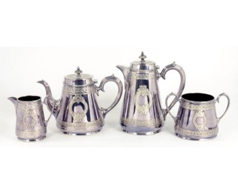 A VICTORIAN EPNS FOUR PIECE TEA SERVICE, LIDDED JUG 22.5CM H
