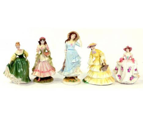 FIVE ROYAL WORCESTER, ROYAL DOULTON AND COALPORT FIGURES OF YOUNG LADIES