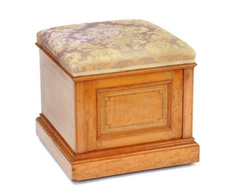 A VICTORIAN SATINWOOD AND LINE INLAID BOX COMMODE, WITH PADDED LID