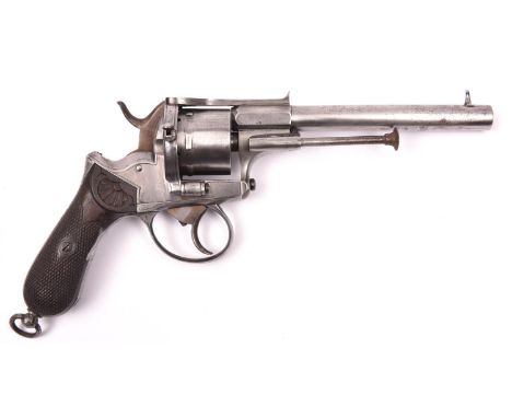 A Belgian 6 shot 9mm Fraikin double action closed frame pinfire revolver, c 1865, round barrel 145mm, the breech stamped “FRA
