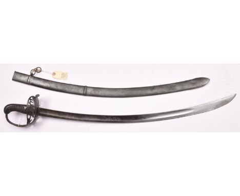 A composite 1796 type cavalry officer’s sword, the 32” engraved, blued and gilt blade and steel scabbard of Light Cavalry pat