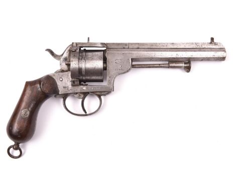 A Belgian 6 shot 12mm Arendt double action closed frame pinfire revolver, number 3783 c 1866, octagonal barrel 155mm with sig