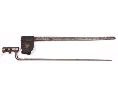 An American triangular bladed socket bayonet for the M1873 rifle, in its steel scabbard with leather frog and belt loop with 