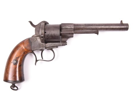 A Belgian 6 shot 12mm Lefaucheux Model 1854 single action pinfire revolver, number 168217, round barrel with octagonal breech