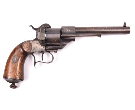 A French 6 shot 12mm Lefaucheux Model 1854 single action pinfire revolver, \and the Army as the Model 1860, round barrel with