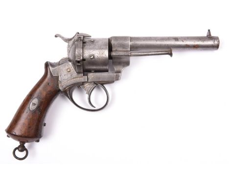 A French 6 shot 12mm Lefaucheux Model 1862 double action pinfire revolver, number 8391, round barrel 134mm, marked “E. LEFAUC