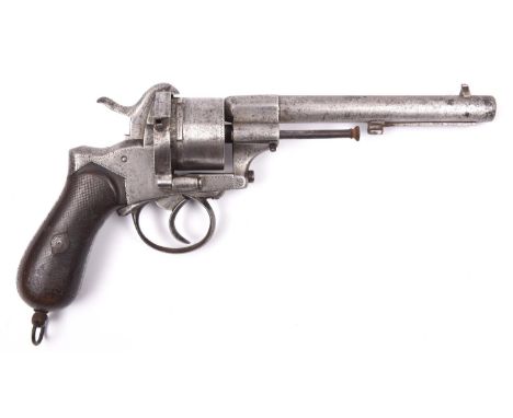 A Belgian 6 shot 12mm Lefaucheux double action pinfire revolver, number 248465, c 1868,  round barrel 157mm, the breech stamp