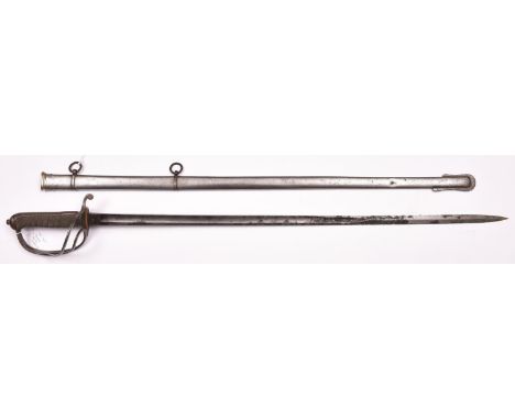 An Edward VII 1822 pattern Light Cavalry officer’s sword, fullered blade 34½” etched with panels of scrolls, crowned “ERVII” 