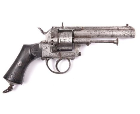 A Belgian 6 shot 9mm Julien solid frame double action pinfire revolver, c 1865,  round barrel 108mm, with raised rib on which