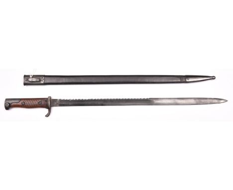 A well made re-enactment copy of  a German Seitengewehr M18898 bayonet, with 20.4” saw back blade as issued to NCOs, in its s