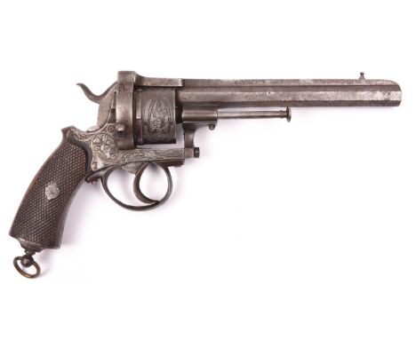 A Belgian 6 shot 9mm Merolla double action closed frame pinfire revolver,  number 2130, c 1866, octagonal barrel 148mm, with 