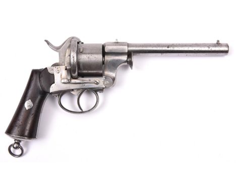 A Belgian 6 shot 12mm Malachair patent double pinfire revolver, c 1865, round barrel 158mm, the breech stamped “MALACHAIR BRE