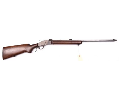 A .25” rim-fire Stevens underlever falling-block sporting rifle, round barrel 25” with no rearsight but fitted with blocks fo