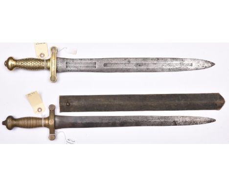 A French Model 1816 “gladius” Artillery sidearm, fullered blade 18½”, the brass hilt having scales grip. The hilt GC, the bla