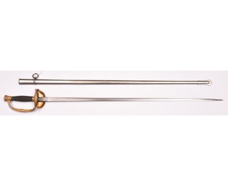 156 A pre WWI French officer’s Model 1817 epee,  plain DE blade 32”, gilt hilt with double shell guard, one shell embossed wi