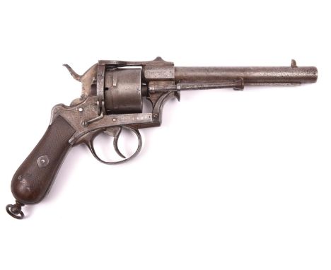 A Belgian 6 shot 12mm Meyers patent double action closed frame pinfire revolver, number 12719, c 1865,  round barrel 157mm en