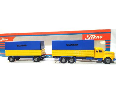 Tekno Big Trucks, Scania 110 Super with drawbar trailer, Scania, excellent condition, storage wear to box. P&amp;P Group 1 (£