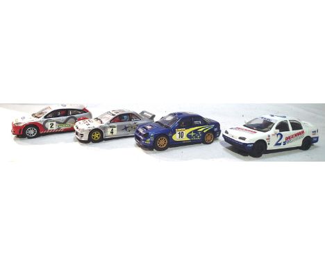 Four Scalextric slot cars, in very good condition, split tyres, minor scuffs, unboxed. P&amp;P Group 1 (£14+VAT for the first