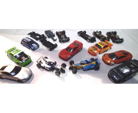 Three Scalextric cars, spares or repair, plus spare bodies and chassis. P&amp;P Group 1 (£14+VAT for the first lot and £1+VAT