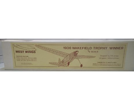 Flying scale model; West Wings 1936 Wakefield trophy winner, L: 56 cm, Balsa/Tissue, rubber powered, as new. P&amp;P Group 1 