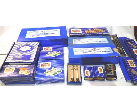 Hornby Dublo 3 rail boxed accessories, through station, island platform 2x, elec points 3x, level crossing 2x, signal box, ma